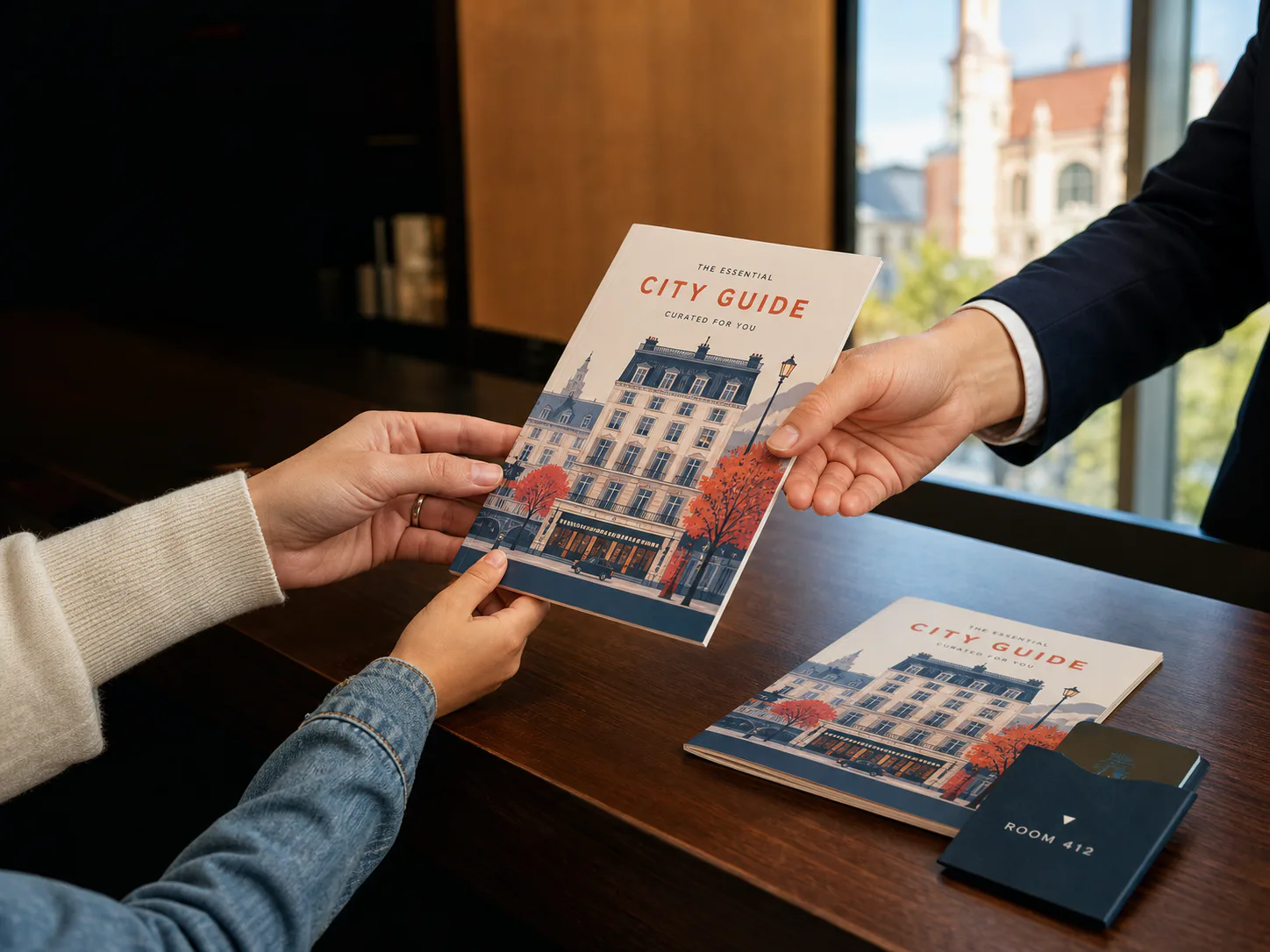 A personalized local guide being given to a family