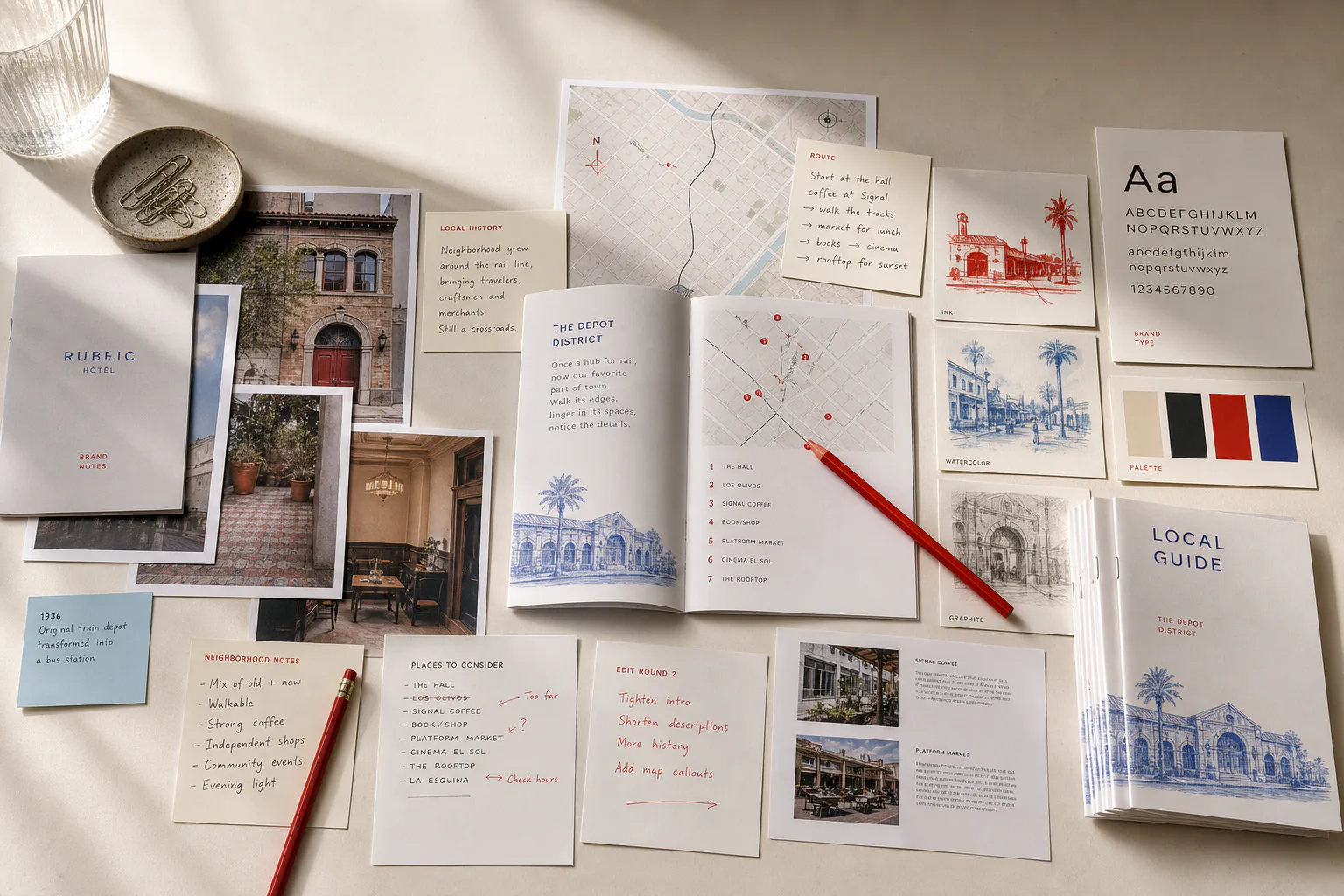 Editorial research and design process for a custom guide